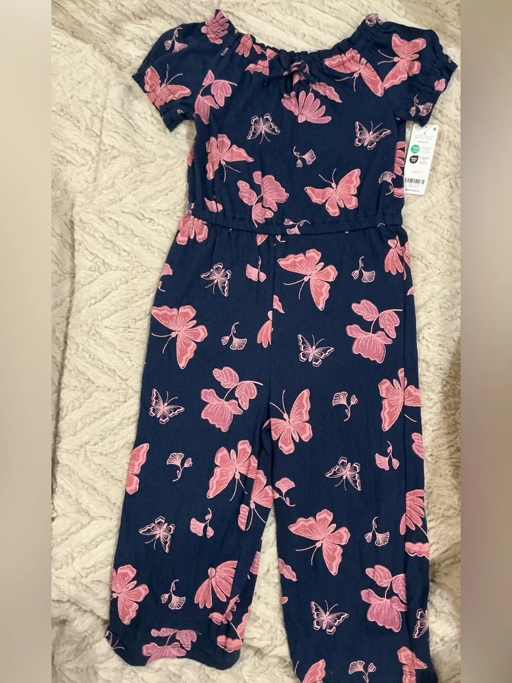 Carter's Navy Jumpsuit with Pink Butterfly & Floral Print